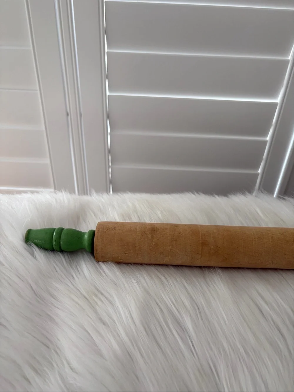 Vintage Wooden Rolling Pin with Green Handles